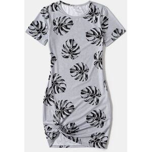 PatPat Allover Palm Leaf Print Grey Short-sleeve Twist Knot Bodycon Dress for Mom and Me  - MiddleAsh