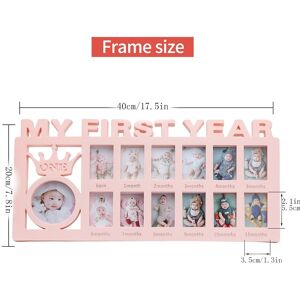 PatPat My First Year Frame Baby Picture Keepsake Frame for Photo Memories for Newborn Gifts  - Light Pink