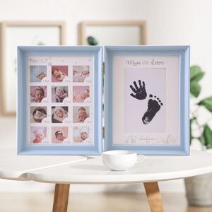 PatPat Newborn Baby Handprint and Footprint Ink Pad with Picture Frame and Display Stand  - Light Blue