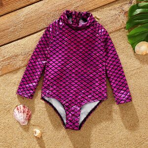 PatPat Toddler Girl's Marine Element Stand Collar Tight One-Piece Swimsuit  - Purple
