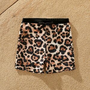 PatPat Family Matching Leopard Printed Swim Trunks or One-Piece Cross Back Splicing Swimsuit  - Black