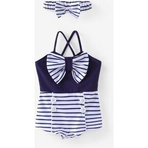 PatPat Toddler Girl 2pcs Striped Colorblock One-Piece and Headband Swimsuits Set  - BLUEWHITE