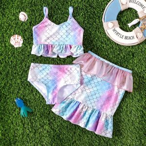 PatPat 3pcs Baby Girl Sweet Marine Elements Ruffle Edge Swimsuit Set  - Light Blue