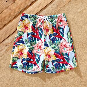 PatPat Family Matching Floral Drawstring Swim Trunks or Ruched Shell Edge Bikini with Optional Swim Cover Up  - Red