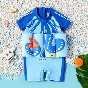 PatPat Childlike Marine Animal Print Floatation Swimsuit for Baby Boy  - Blue