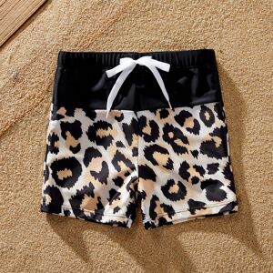 PatPat Family Matching Swimsuit Leopard Print Splicing Black Cross Front Tankini or Drawstring Swim Trunks  - Black