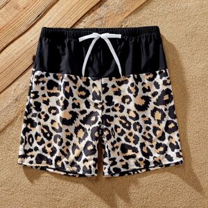 PatPat Family Matching Swimsuit Leopard Print Splicing Black Cross Front Tankini or Drawstring Swim Trunks  - Black