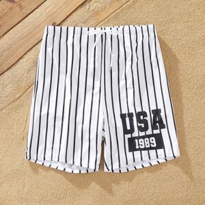 PatPat Family Matching Vertical Stripe Drawstring Swim Trunks or One-Piece Swimwear  - BlackandWhite