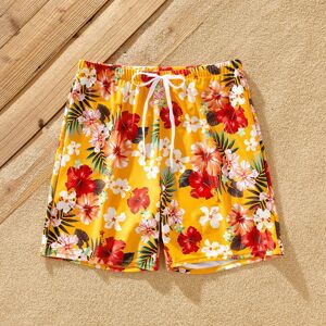 PatPat Family Matching Floral Drawstring Swim Trunks or Flowy Spliced Mesh Swim Dress with Triangle Swim Bottom  - Yellow