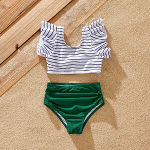 PatPat Family Matching Color Block Drawstring Swim Trunks or Stripe Cross Front Two-Piece Swimsuit (Quick-Dry)  - Green