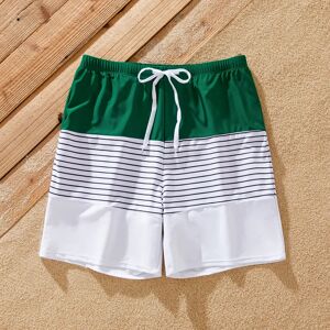 PatPat Family Matching Color Block Drawstring Swim Trunks or Stripe Cross Front Two-Piece Swimsuit (Quick-Dry)  - Green