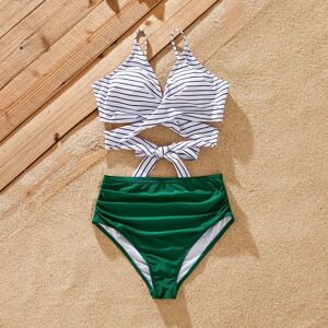 PatPat Family Matching Color Block Drawstring Swim Trunks or Stripe Cross Front Two-Piece Swimsuit (Quick-Dry)  - Green