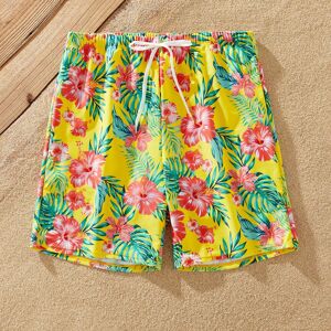 PatPat Family Matching Yellow Tropical Drawstring Swim Trunks or Flowy Ruffle Two-Piece Swimsuit  - Yellow