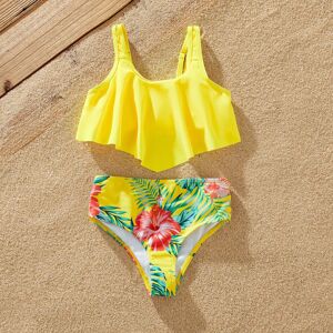 PatPat Family Matching Yellow Tropical Drawstring Swim Trunks or Flowy Ruffle Two-Piece Swimsuit  - Yellow