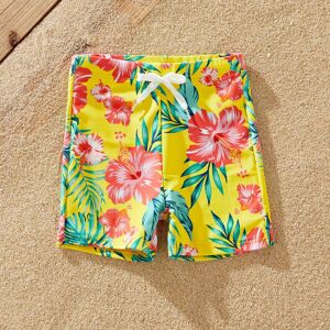 PatPat Family Matching Yellow Tropical Drawstring Swim Trunks or Flowy Ruffle Two-Piece Swimsuit  - Yellow