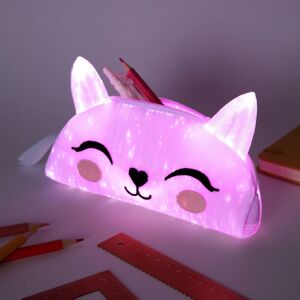PatPat Go-Glow Light Up Pencil Case with Cat Pattern Including Controller (Battery Inside)  - White