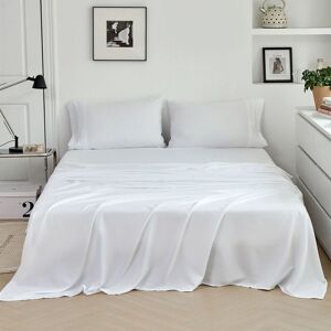 PatPat Solid Color Bedding Set: Three-piece Set with Fitted Sheet, Pillowcase, and Flat Sheet  - White