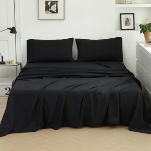 PatPat Solid Color Bedding Set: Three-piece Set with Fitted Sheet, Pillowcase, and Flat Sheet  - Black