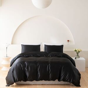 PatPat 2/3pcs Soft and Comfortable Solid Color Satin Bedding Set, Including Duvet Cover and Pillowcases  - Black