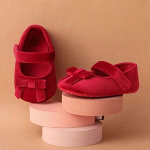 PatPat Baby Sweet Bow Decor Solid Velcro Prewalker Shoes  - Red