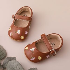 PatPat Baby Girl Sweet Floral Embroidery Prewalker Shoes  - Brown