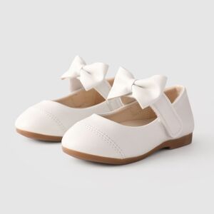 PatPat Toddler/Kids Girl Solid Hyper-Tactile 3D Bow-tie Leather Shoes  - White