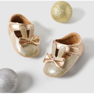 PatPat Baby Girl Solid Hyper-Tactile 3D Rabbit and Bowtie Design Velcro Prewalker Shoes  - Gold