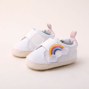 PatPat Baby Girl Rainbow Velcro Floral Pattern Fabric Stitching Prewalker Shoes  - White