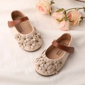 PatPat Toddler/Kids Girl Solid 3D Hyper-Tactile Flowers Velcro Leather Shoes  - Beige