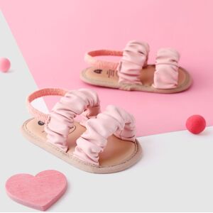 PatPat Baby Girl Pleat Design Leather Prewalker Shoes Sandals  - Pink