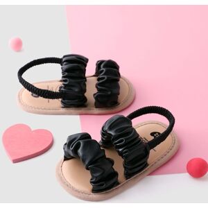 PatPat Baby Girl Pleat Design Leather Prewalker Shoes Sandals  - Black