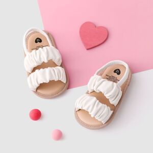PatPat Baby Girl Pleat Design Leather Prewalker Shoes Sandals  - White