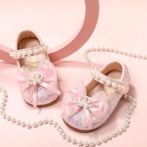 PatPat Toddler/Kids Girl Sweet 3D Bow-tie Sequin Leather Shoes  - Pink