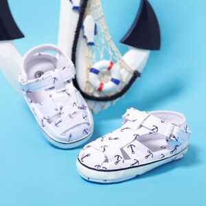 PatPat Baby/Toddler Marine Element Design Anchor Pattern Velcro Closure Canvas Pre-Walker Shoes  - White
