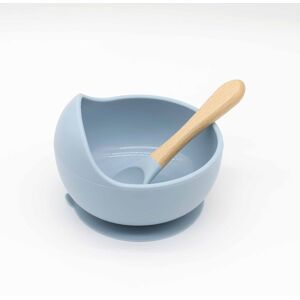 PatPat 2Pcs Baby Silicone Suction Bowl and Spoon with Wood Handle Baby Toddler Tableware Dishes Self-Feeding Utensils Set for Self-Training  - Light Blue