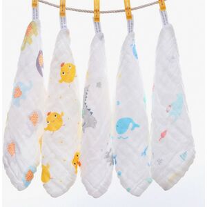 PatPat 5-pcs Soft Waterproof Lovely Bibs Set Cotton Baby Feeding Apron Triangle Bib Girls Boys Cartoon Animal Solid Feeding Scarf Bib  - White