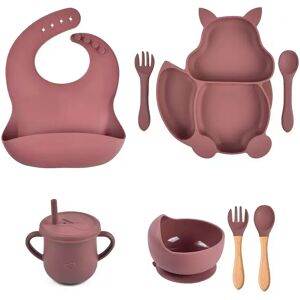 PatPat 8Pcs Silicone Baby Feeding Tableware Set Includes Suction Bowl & Divided Plates & Adjustable Bib & Straw Sippy Cup with Lid & Forks & Spoons  - Color-D