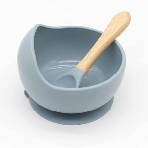 PatPat 2Pcs Baby Silicone Suction Bowl and Spoon with Wood Handle Baby Toddler Tableware Dishes Self-Feeding Utensils Set for Self-Training  - Blue