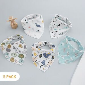PatPat 5-pack 100% Cotton Snap Button Baby Bibs Toddler Triangle Scarf Bibs for Feeding & Drooling & Teething  - Multi-color