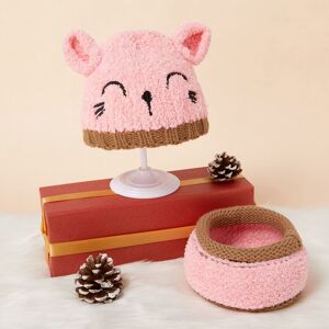 PatPat 2-piece Baby / Toddler Knitted Animal Design Beanie Hat and Scarf Set  - Pink