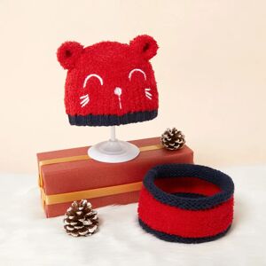 PatPat 2-piece Baby / Toddler Knitted Animal Design Beanie Hat and Scarf Set  - Red