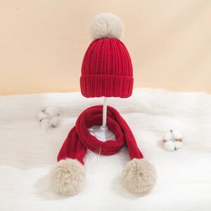 PatPat 2-pack Baby / Toddler Christmas Big Pom Pom Decor Thermal Beanie Hat & Scarf  - Red