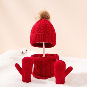 PatPat 3-pack Baby Solid Beanie Hat & Infinity Scarf & Mittens Gloves Set  - Red