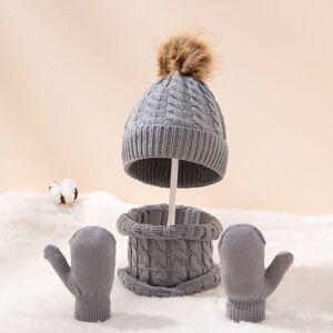 PatPat 3-pack Baby Solid Beanie Hat & Infinity Scarf & Mittens Gloves Set  - Grey