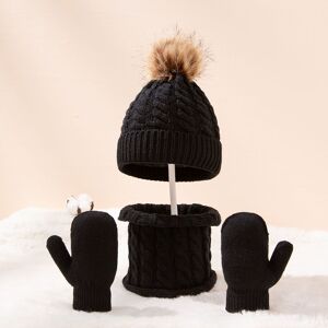 PatPat 3-pack Baby Solid Beanie Hat & Infinity Scarf & Mittens Gloves Set  - Black