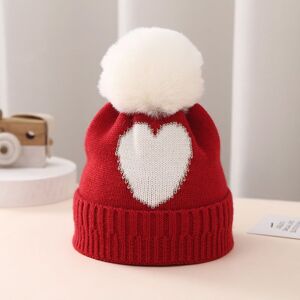 PatPat Baby's heart-shaped thickened warm wool knitted hat  - Red