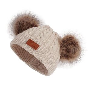 PatPat Toddler/ Kid Double Pompon Decor Solid Color Knitted Beanie Hat  - Beige