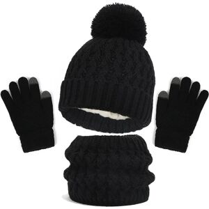 PatPat Baby/toddler winter warm and cold-proof three-piece set, knitted woolen hat, neck scarf and gloves  - Black