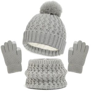 PatPat Baby/toddler winter warm and cold-proof three-piece set, knitted woolen hat, neck scarf and gloves  - Grey