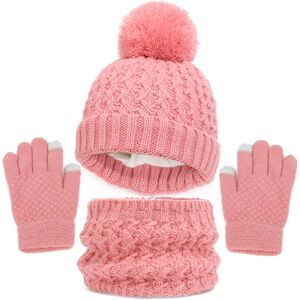 PatPat Baby/toddler winter warm and cold-proof three-piece set, knitted woolen hat, neck scarf and gloves  - Dark Pink